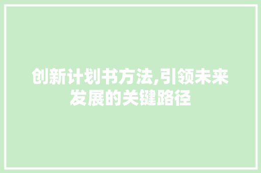 创新计划书方法,引领未来发展的关键路径