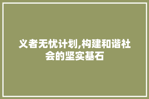 义者无忧计划,构建和谐社会的坚实基石