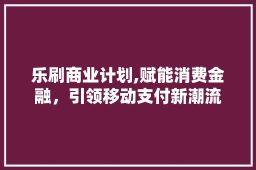 乐刷商业计划,赋能消费金融，引领移动支付新潮流