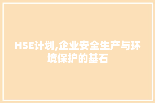 HSE计划,企业安全生产与环境保护的基石 特写稿