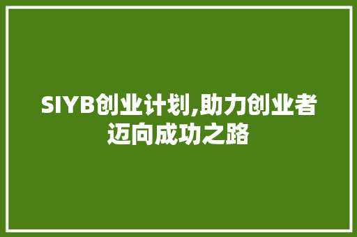 SIYB创业计划,助力创业者迈向成功之路