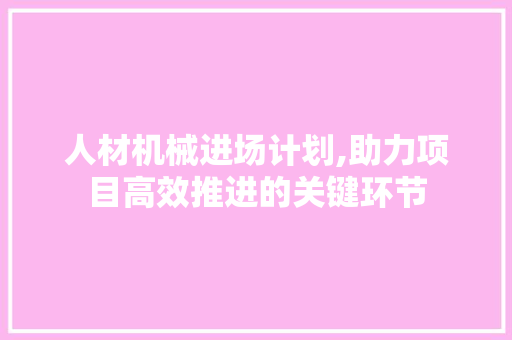 人材机械进场计划,助力项目高效推进的关键环节