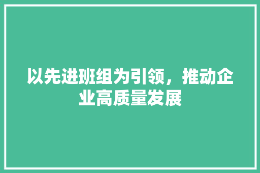 以先进班组为引领，推动企业高质量发展 生活类