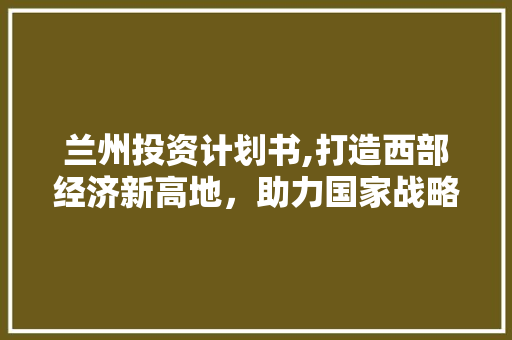 兰州投资计划书,打造西部经济新高地，助力国家战略布局