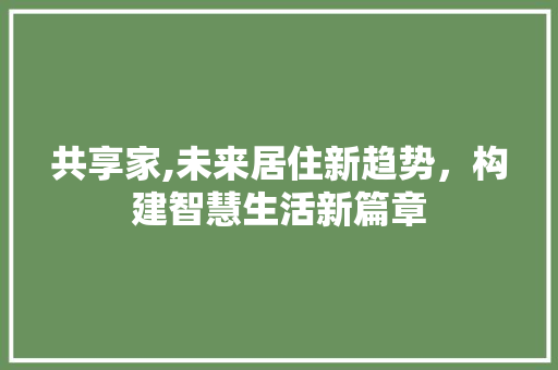 共享家,未来居住新趋势，构建智慧生活新篇章
