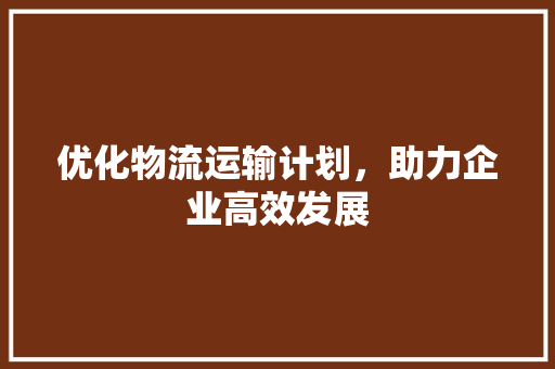 优化物流运输计划，助力企业高效发展