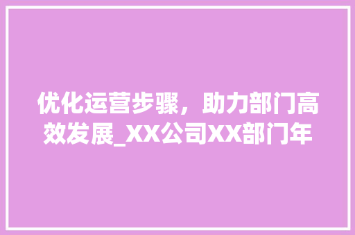 优化运营步骤，助力部门高效发展_XX公司XX部门年度运营计划详细解读