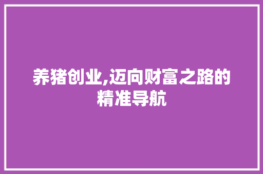 养猪创业,迈向财富之路的精准导航