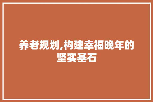 养老规划,构建幸福晚年的坚实基石