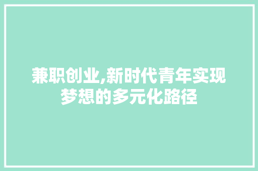 兼职创业,新时代青年实现梦想的多元化路径