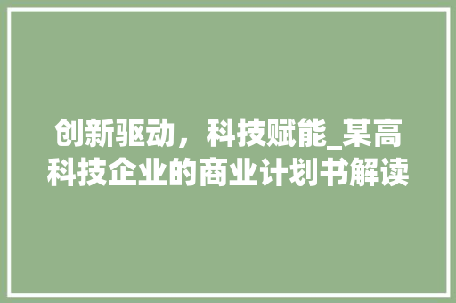 创新驱动，科技赋能_某高科技企业的商业计划书解读