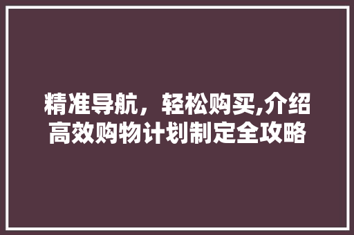 精准导航，轻松购买,介绍高效购物计划制定全攻略