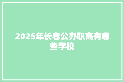 2025年长春公办职高有哪些学校 特写稿