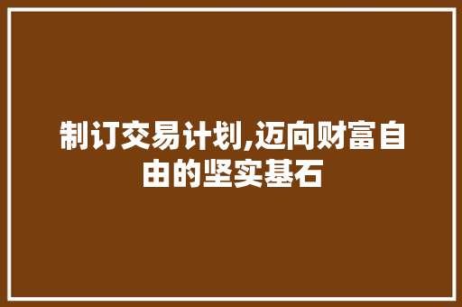 制订交易计划,迈向财富自由的坚实基石