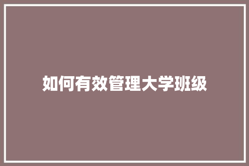 如何有效管理大学班级