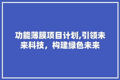 功能薄膜项目计划,引领未来科技，构建绿色未来