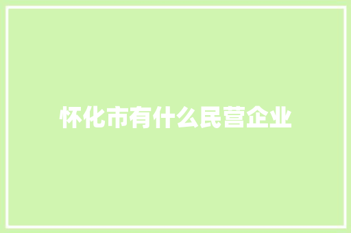 怀化市有什么民营企业