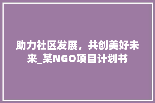 助力社区发展，共创美好未来_某NGO项目计划书