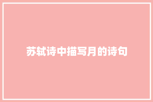 苏轼诗中描写月的诗句