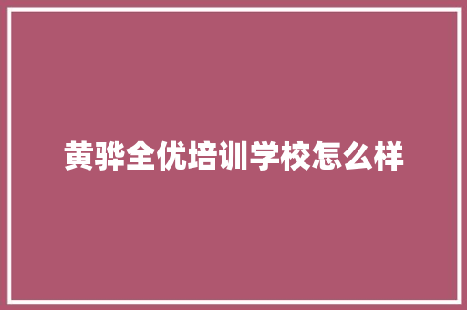 黄骅全优培训学校怎么样