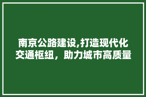 南京公路建设,打造现代化交通枢纽，助力城市高质量发展