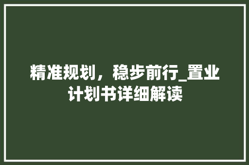 精准规划，稳步前行_置业计划书详细解读