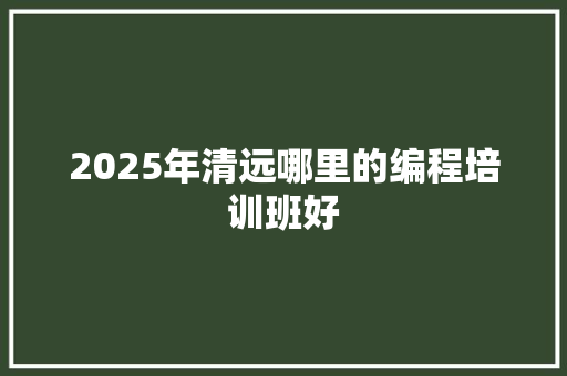 2025年清远哪里的编程培训班好