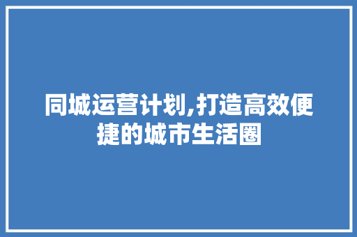 同城运营计划,打造高效便捷的城市生活圈