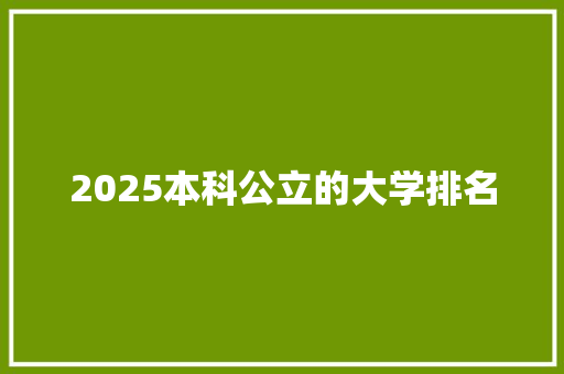 2025本科公立的大学排名