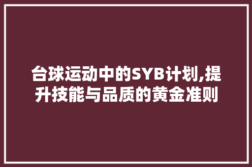 台球运动中的SYB计划,提升技能与品质的黄金准则