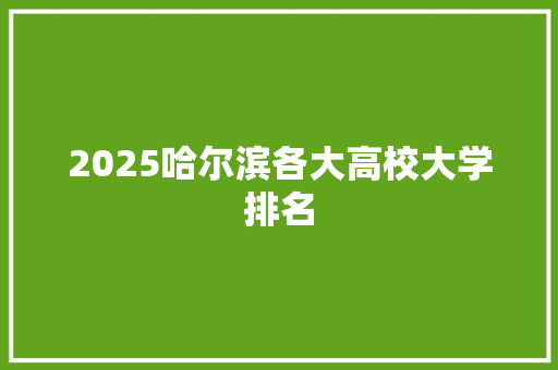 2025哈尔滨各大高校大学排名