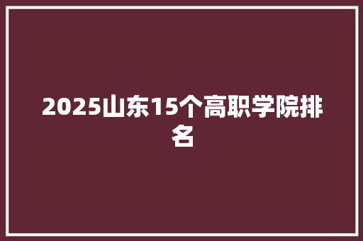 2025山东15个高职学院排名 特写稿