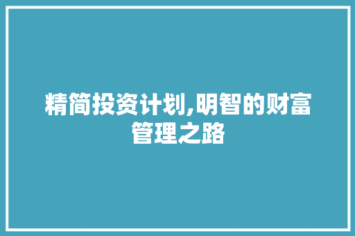 精简投资计划,明智的财富管理之路