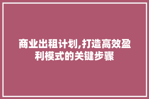 商业出租计划,打造高效盈利模式的关键步骤